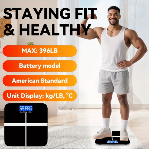 Digital Precision Weighing Scale with 400 lb High Weight Capacity, Accurate Pounds/Kilograms Conversion, Built-in Temperature Monitor, and Clear LCD Display for Personal Use at Home, Office, or Gym