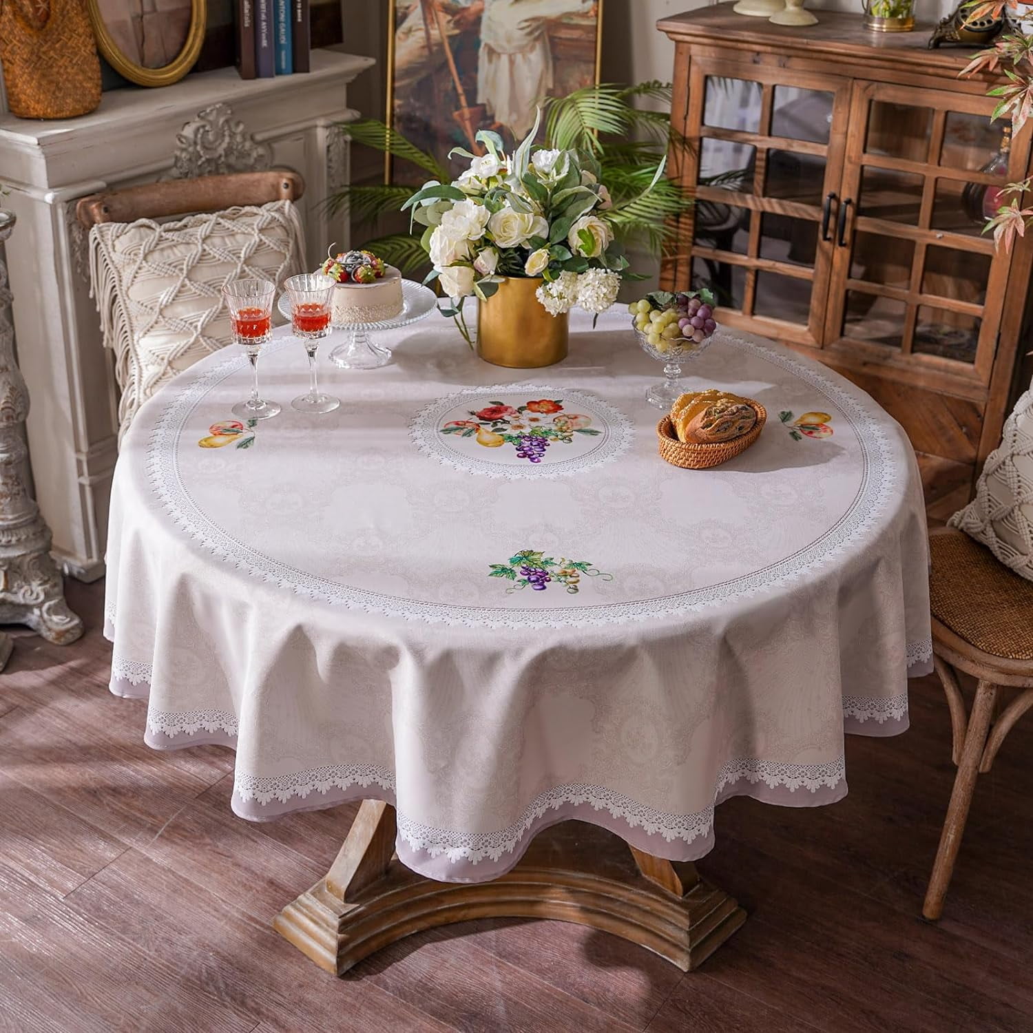 Digital Print Tablecloth Vintage Classic Flower Ribbon Pattern ...