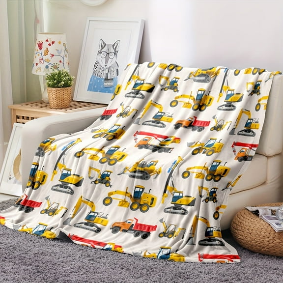 Digital Printed Blanket For Boys Construction Car Blanket Ultra Soft Blanket With Truck And Construction Signs Perfect For School Day Care Nap Time Sons