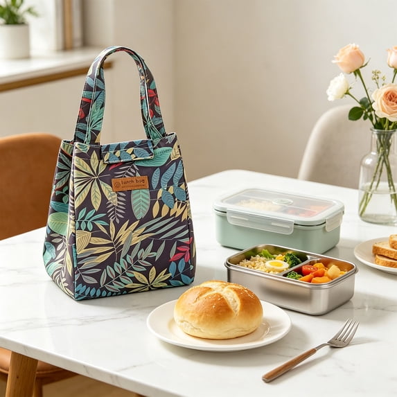 Digital Printed Insulated Lunch Tote Bag, Portable Handheld Thermal Cooler Bento Carrier, Reusable Waterproof Lunch Bag for Office Work Picnic Outdoor Daily Food Storage