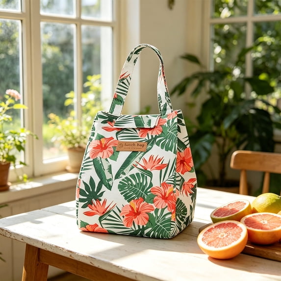 Digital Printed Insulated Lunch Tote Bag, Portable Handheld Thermal Cooler Bento Carrier, Reusable Waterproof Lunch Bag for Office Work Picnic Outdoor Daily Food Storage