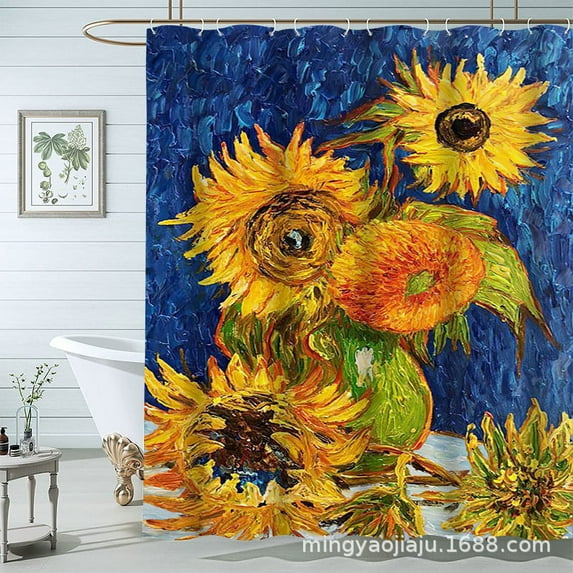 Digital Printed Shower Curtain Polyester Waterproof Bathroom Curtain Toilet Partition Shower Curtain 1.8M * 2.0M