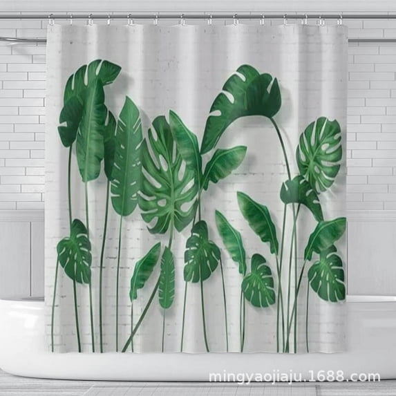 Digital Printed Shower Curtain Toilet Partition Curtain Waterproof Mildew-proof Thickened Bathroom Curtain Tropical Plant Series 1.5M * 1.8M