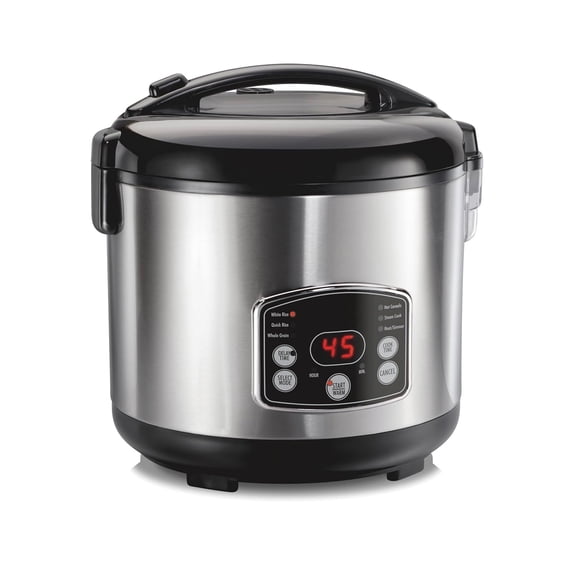 Digital Programmable Rice Cooker & Food Steamer, 14 Cups Cooked (7 Uncooked) With Steam & Rinse Basket, Stainless Steel