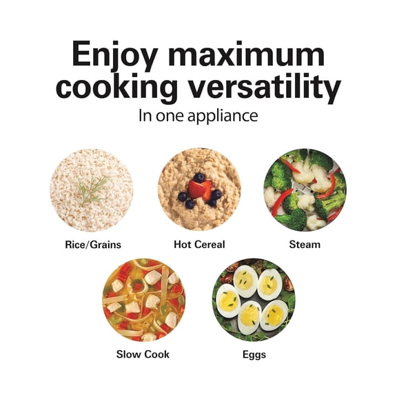 Digital Programmable Rice Cooker & Food Steamer, with Slow Hard-Boiled Egg Functions, Egg/Steam Tray, Small Compact, 6 Cups Cooked (3 Uncooked), Stainless Steel (37524)