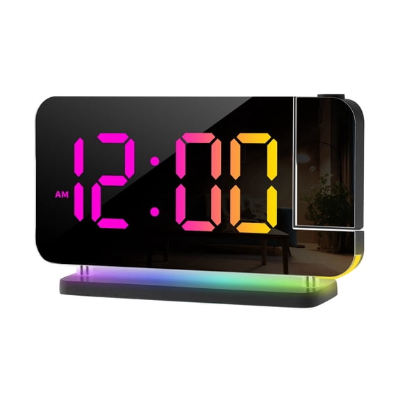 Digital Projection Alarm Clock for Bedroom, 4-Level Dimmer, Dual Alarms, USB Charger Ports, Temperature & Humidity Display, Battery Backup, Snooze Function, 12/24H