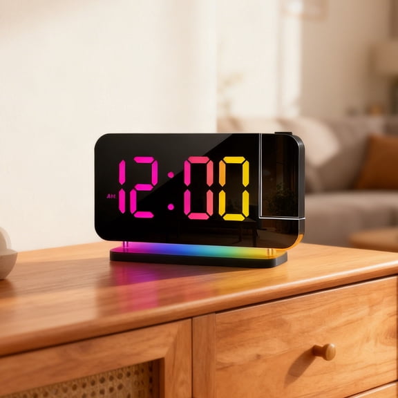 Digital Projection Alarm Clock for Bedroom, 4-Level Dimmer, Dual Alarms, USB Charger Ports, Temperature & Humidity Display, Battery Backup, Snooze Function, 12/24H
