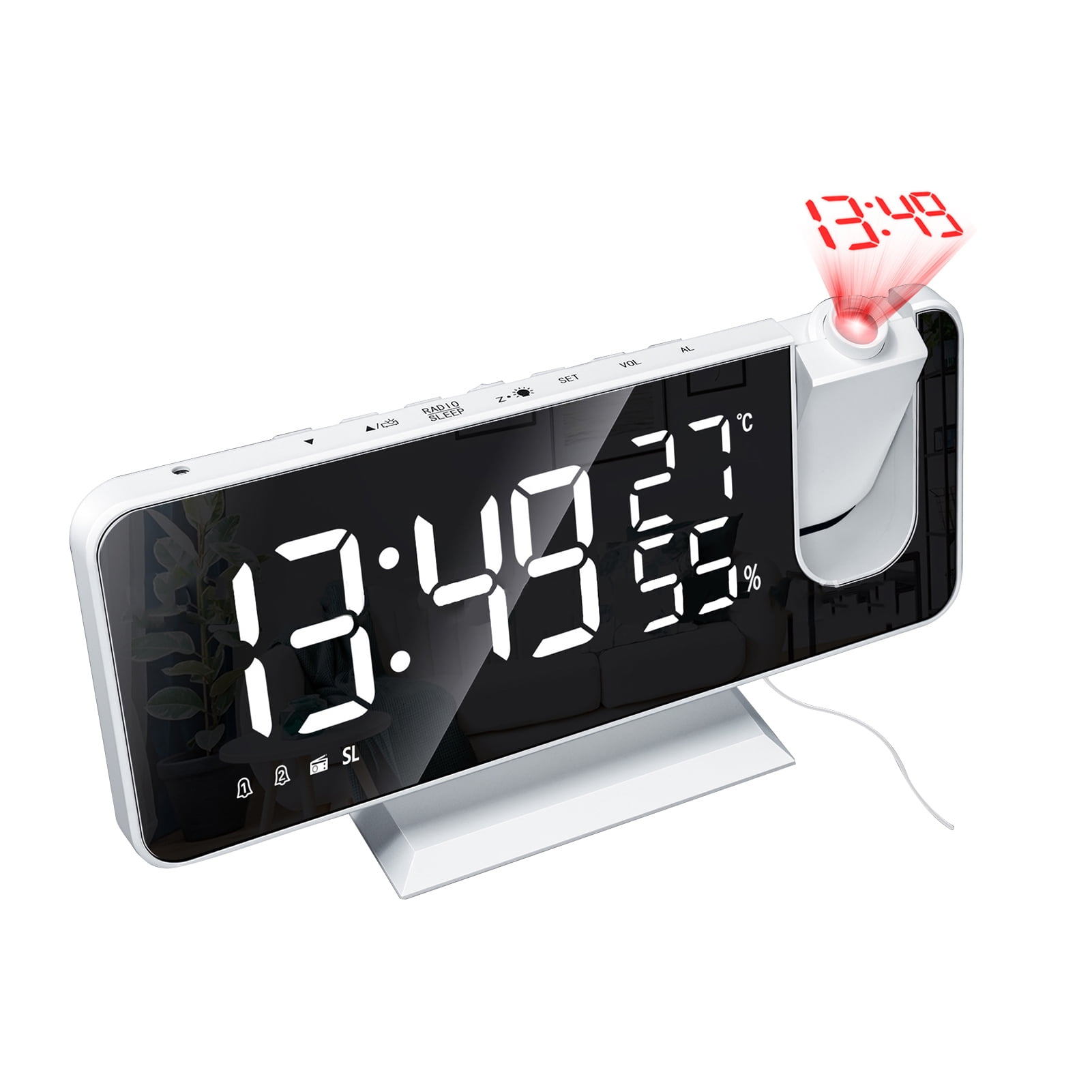 Digital Projection Alarm Clock with Mirror Surface 4in1 180 Degree