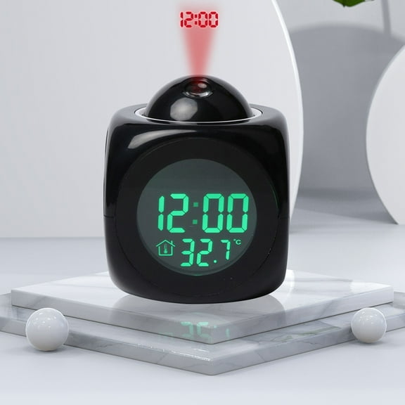 Digital Projection Alarm Clock with Weather Station, LCD Wall Projection Clock, Colorful LED Temperature Display, Multifunctional Alarm Clock for Home Bedroom Office
