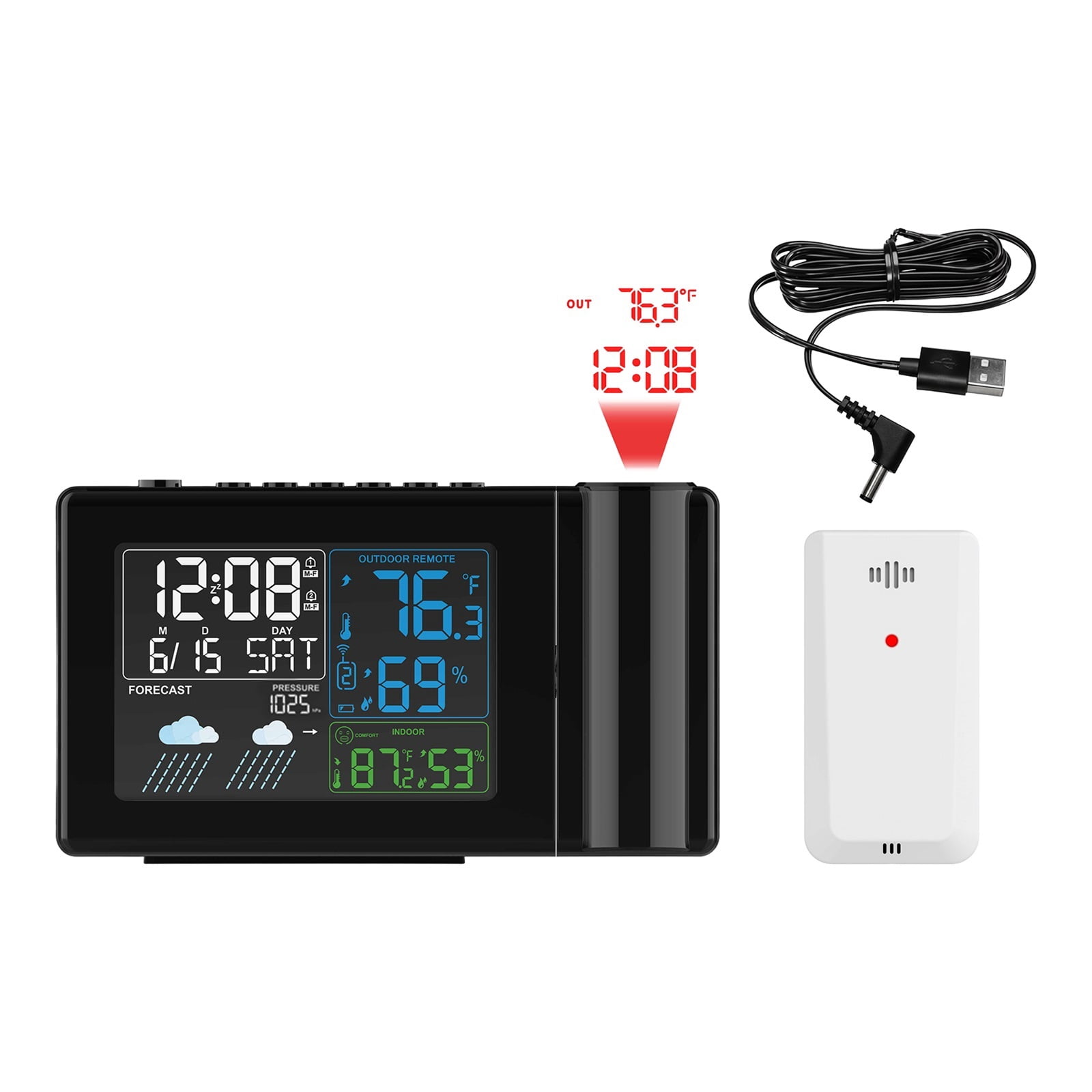 Digital Projection Alarm Clock, Weather Station with Temperature & Humidity