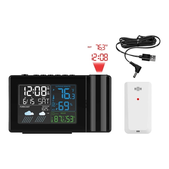 Digital Projection Alarm Clock, Weather Station with Temperature & Humidity