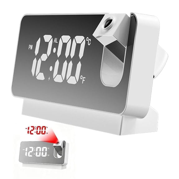 Digital Projection Alarm Clock with Night Light and Temperature Display USB Powered White or Black