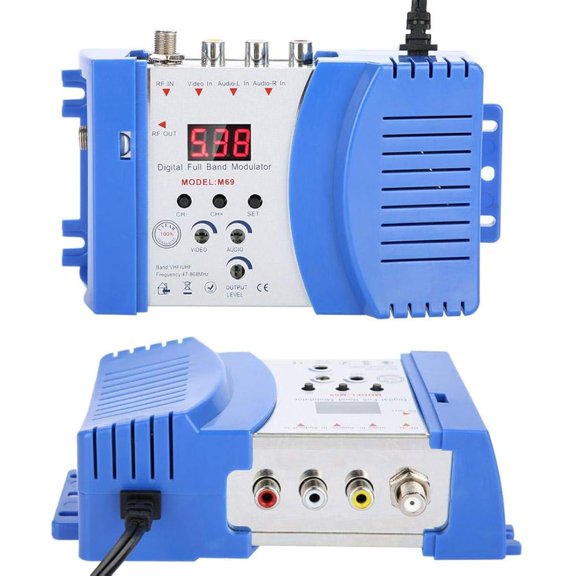 Digital RF Modulator Audio Video AV inputs into RF & TV Output AV RF AV TV Converter, VHF UHF Amplifier for Satellite Receivers, Video Cameras, Game Consoles, CCD Cameras M69