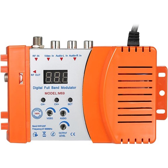 Digital RF Modulator Audio Video AV inputs into RF & TV Output AV RF AV TV Converter, VHF UHF Amplifier for Satellite Receivers, Video Cameras, Game Consoles, CCD Cameras M69