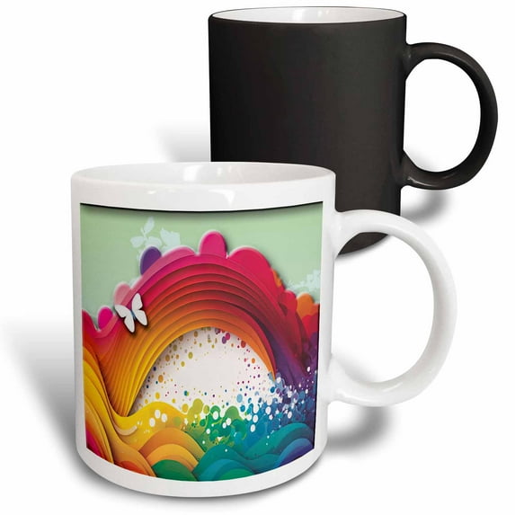 3drose, Digital Rainbow in Bright Colors with Ocean Waves, 11oz Magic Transforming Mug