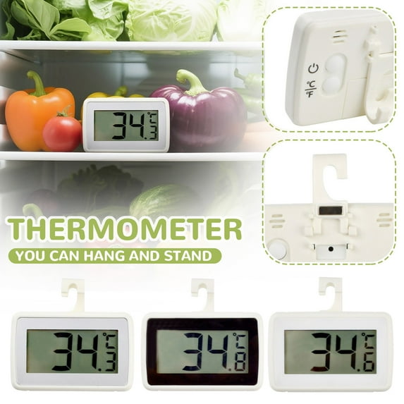 Digital Refrigerator Thermometer, Household Waterproof Refrigerator Thermometerfor Freezer Refrigerator Cooler with Hanging Hook and Stand, White