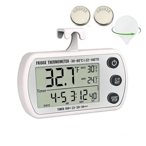 Digital Refrigerator Thermometer with 2.25" Large Screen, Waterproof Freezer Thermometer with Max/Min Record and Timer, White