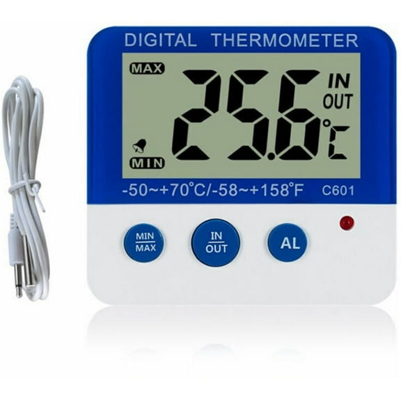 Digital Refrigerator Thermometer with Alarm, Max/Min Temperature, Easy-to-Read LCD Display