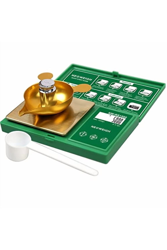 Digital Reloading Powder Scale 1500 Grains/0.1gn & 100g/0.01g, Metal Pan, Scoop, 50g Cal Weight (Batteries Included)