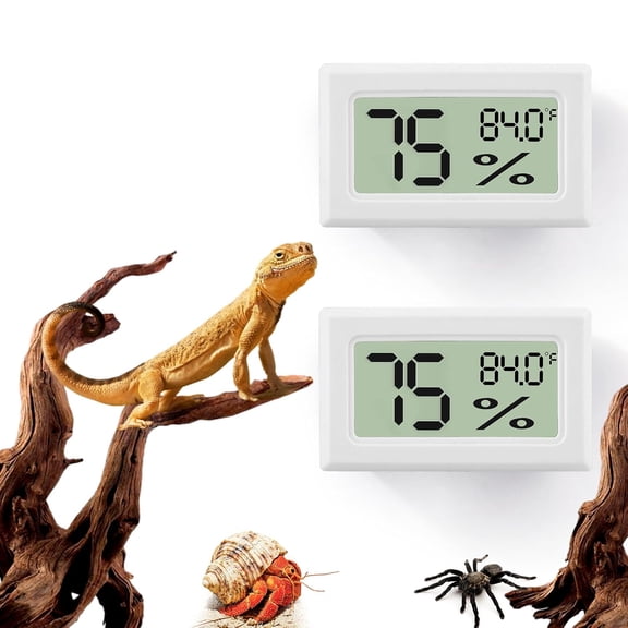 Digital Reptile Thermometer and Humidity Gauge for Terrariums with Adhesive Mounting 2 Pack White