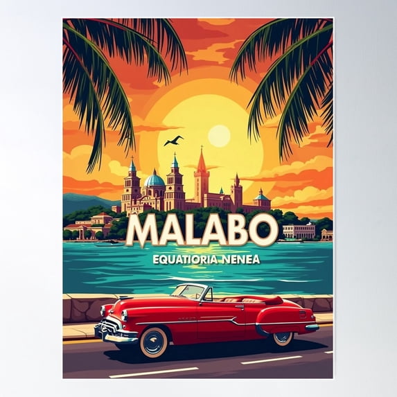 Digital Retro Pop Art Poster Of Malabo, Equatorial Guinea | Vibrant Cityscape Artwork | African Urban Art Poster Wall Art, Modern Wall Decor For Living Room Bedroom, 24x36 UNFRAMED