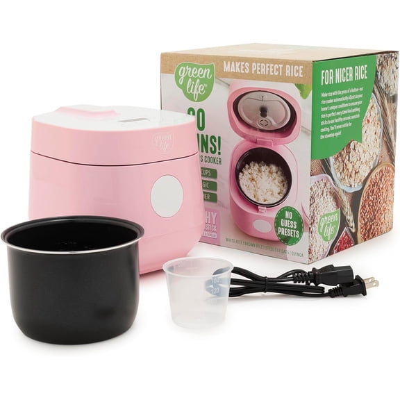 Digital Rice Cooker 2 Cups Uncooked 4 Cups Cooked Removable Nonstick Ceramic PFAS-Free Pot One-Touch Presets Auto Keep Warm Fuzzy Logic 1.5 QT Pink Bestseling