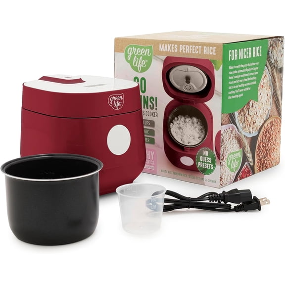Digital Rice Cooker 2 Cups Uncooked 4 Cups Cooked Removable Nonstick Ceramic PFAS-Free Pot One-Touch Presets Auto Keep Warm Fuzzy Logic 1.5 QT Red Bestseling