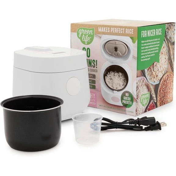 Digital Rice Cooker 2 Cups Uncooked 4 Cups Cooked Removable Nonstick Ceramic PFAS-Free Pot One-Touch Presets Auto Keep Warm Fuzzy Logic 1.5 QT White Bestseling