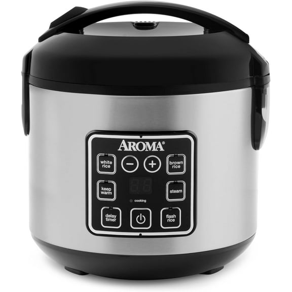 Digital Rice Cooker, 4-Cup (Uncooked) / 8-Cup (Cooked), Steamer, Grain Cooker, Multicooker, 2 Qt, Stainless Steel Exterior, ARC-914SBD