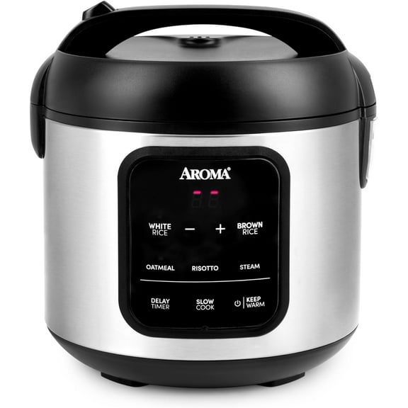Digital Rice Cooker, 4-Cup (Uncooked) / 8-Cup (Cooked), Steamer, Multicooker, Slow Cooker, Oatmeal Cooker, Auto Keep Warm, 2 Qt, Stainless Steel Exterior
