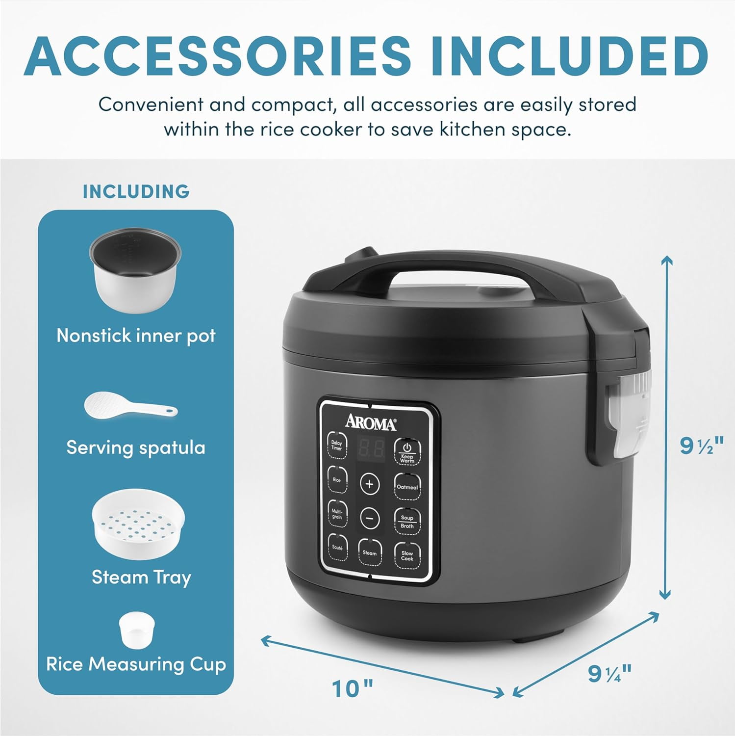 Digital Rice Cooker, Multicooker, 6-Cup Uncooked, Steamer, Slow Cooker, Oatmeal Cooker, Grain Cooker, Auto  Warm, 3 Qt, Black