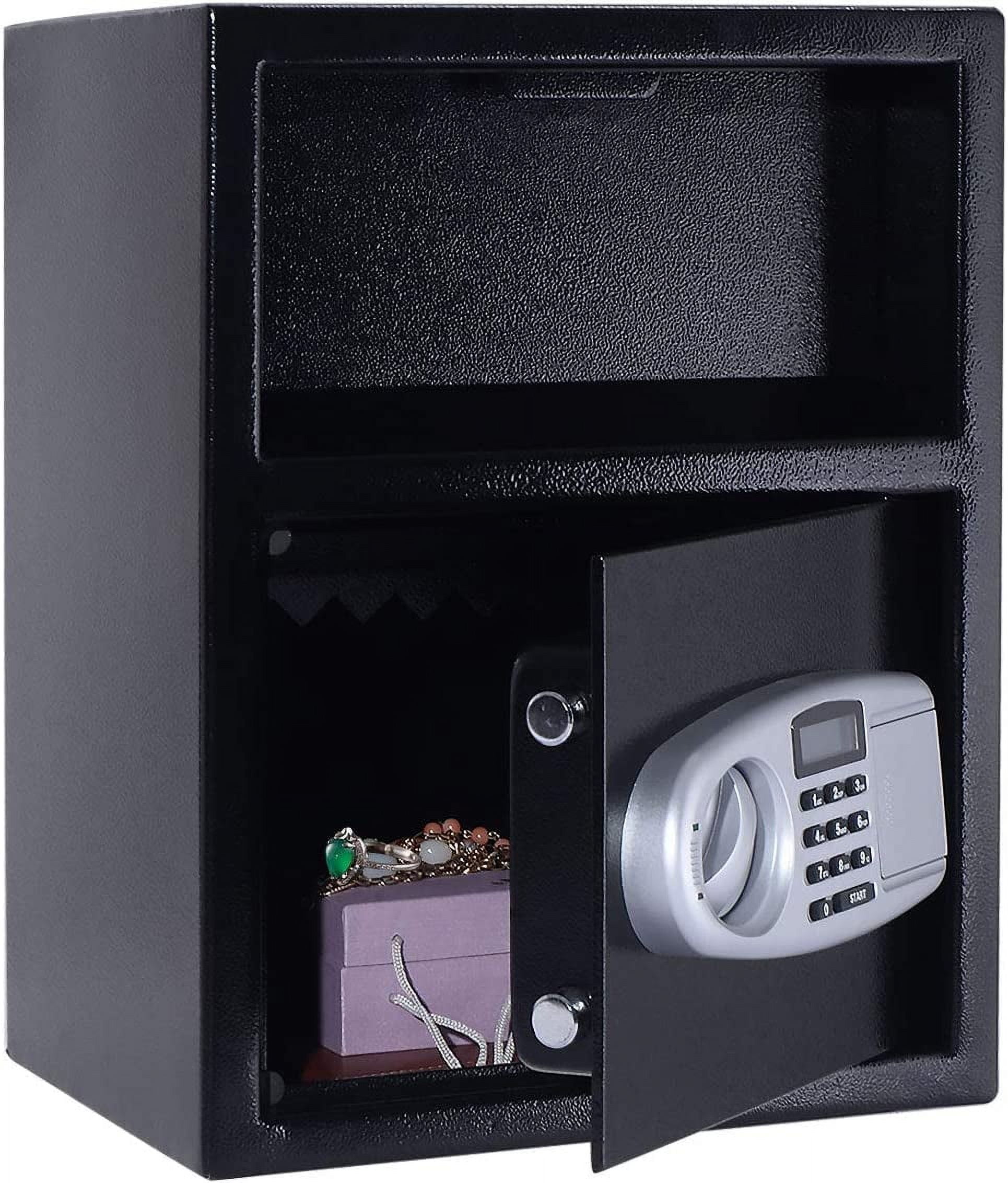 Digital Safe w/Emergency Keys and Deposit Slot, Electronic Cabinet Safe Box for Cash Money Jewelry Documents Gun, Drop Slot Safes with Digital Keypad & 2 Emergency Keys, Black