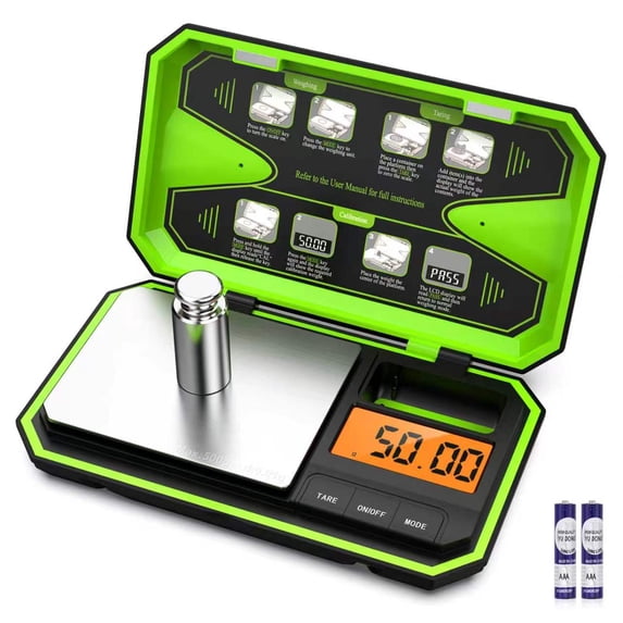 Digital Scale, AMIR Digital Pocket Scale 500g/0.01g High-Precision Scale with 50g Calibration 6 Units LCD Display Tare Function Scale for Food Kitchen Jewelry Medicine Herb Green