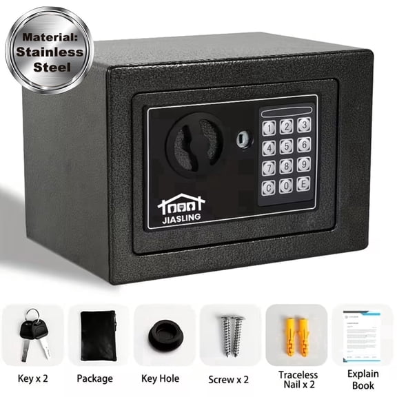 Digital Security Fireproof Safe Box Stainless Steel Anti-theft for Document Money Valuables, Black