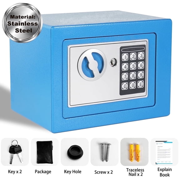 Digital Security Fireproof Safe Box Stainless Steel Anti-theft for Document Money Valuables, Blue