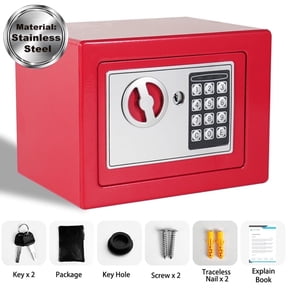 Digital Security Fireproof Safe Box Stainless Steel Anti-theft for Document Money Valuables, Red