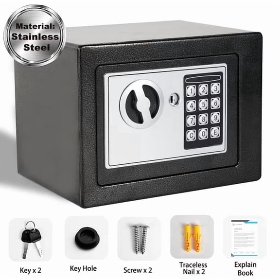 Digital Security Fireproof Safe Box Stainless Steel Anti-theft for Document Money Valuables, Silver