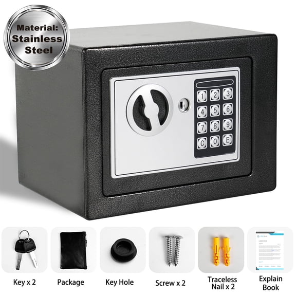 Digital Security Fireproof Safe Box Stainless Steel Anti-theft for Document Money Valuables, Silver