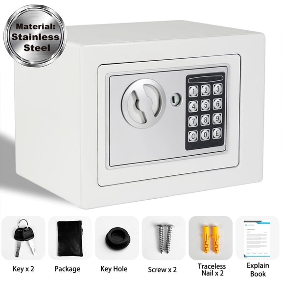 Digital Security Fireproof Safe Box Stainless Steel Anti-theft for Document Money Valuables, White