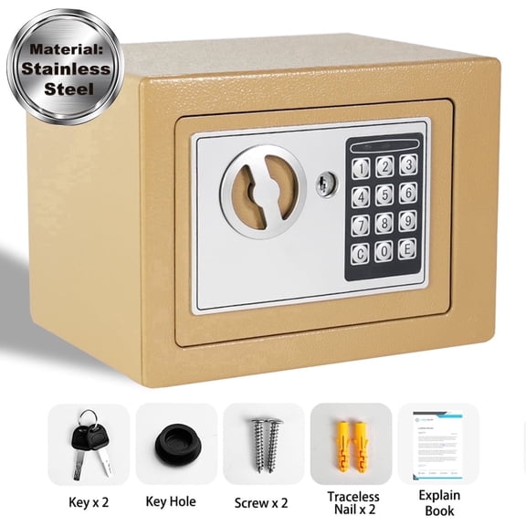 Digital Security Fireproof Safe Box Stainless Steel Anti-theft for Document Money Valuables, Yellow