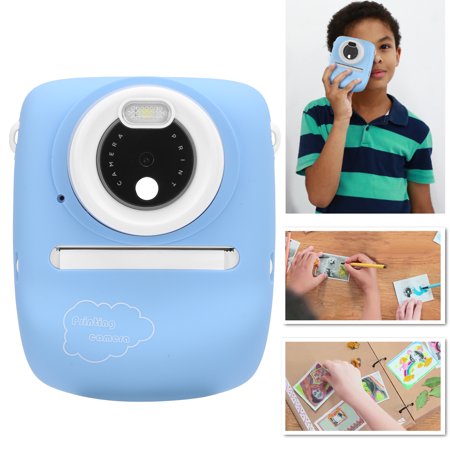 Digital Selfie Camera P01B Instant Print 2.4inch IPS Display Video Recorder Dual Lens 1800 with 2000mAh Battery and Silicone Sleeve[BLUE]