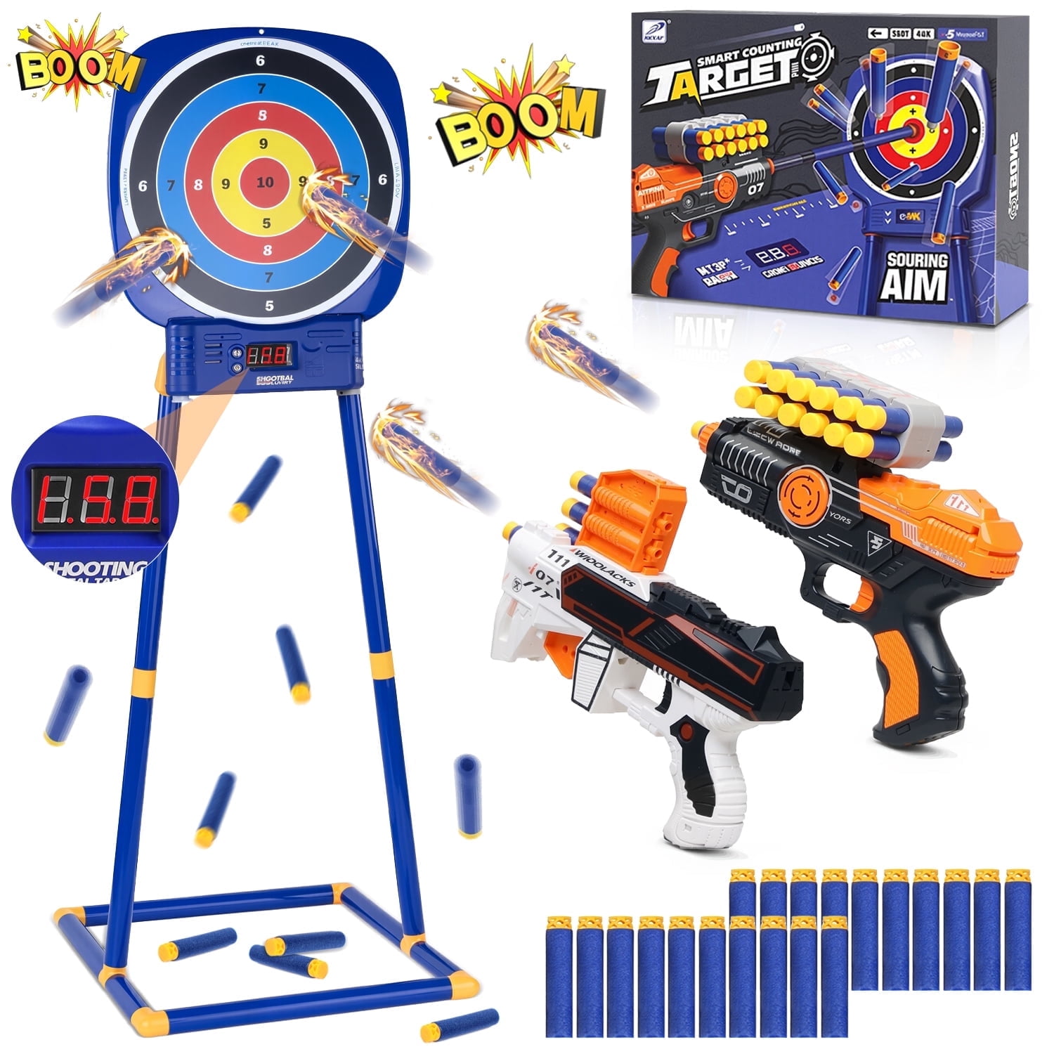 Carsky Electronic Scoring Target Shooting Toy, 2 Foam Dart Blasters & 20 Darts, Interactive Shooting Game Set for Kids Ages 6-12, Indoor Outdoor Boys Gift