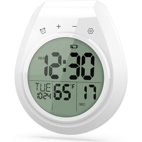 Digital Shower Clock Waterproof Bathroom Timer, Kitchen Wall Clock with Countdown, Temperature, Suction Cup Hanging Hole, White