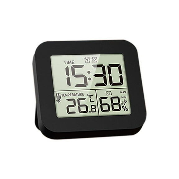 Digital Shower Timer with Alarm, 3.6x3.36x0.88 Inch Waterproof Clock, Displays Time, Temperature & Humidity for Bathroom or Kitchen
