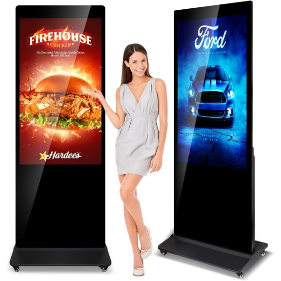 Digital Signage Display, 65 Inch 4K Indoor LCD Screen IPS Floor Standing Digital Kiosks,Commercial Interactive Advertising Display Screen with WiFi HDMI/USB Input Auto AD Player