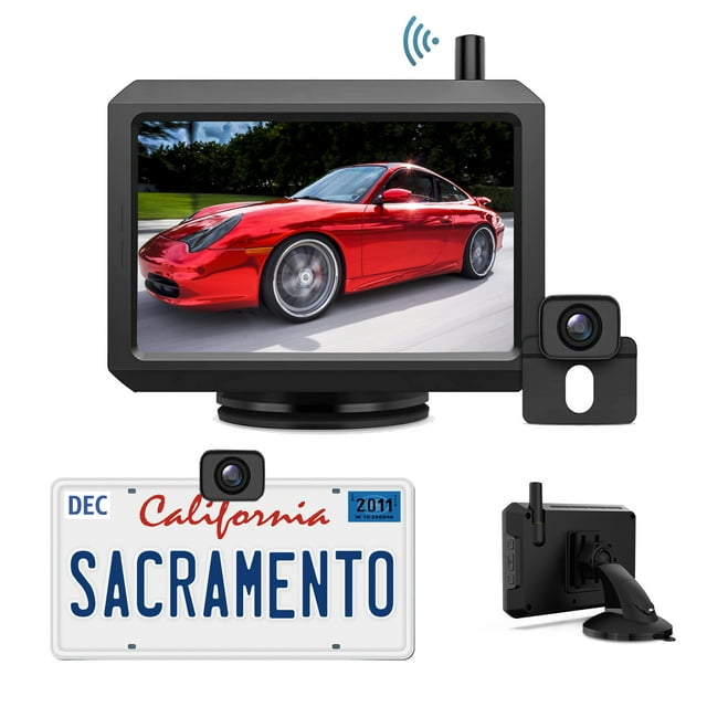 Digital Signal Wireless Backup Camera Support 2 Cameras, License Plate