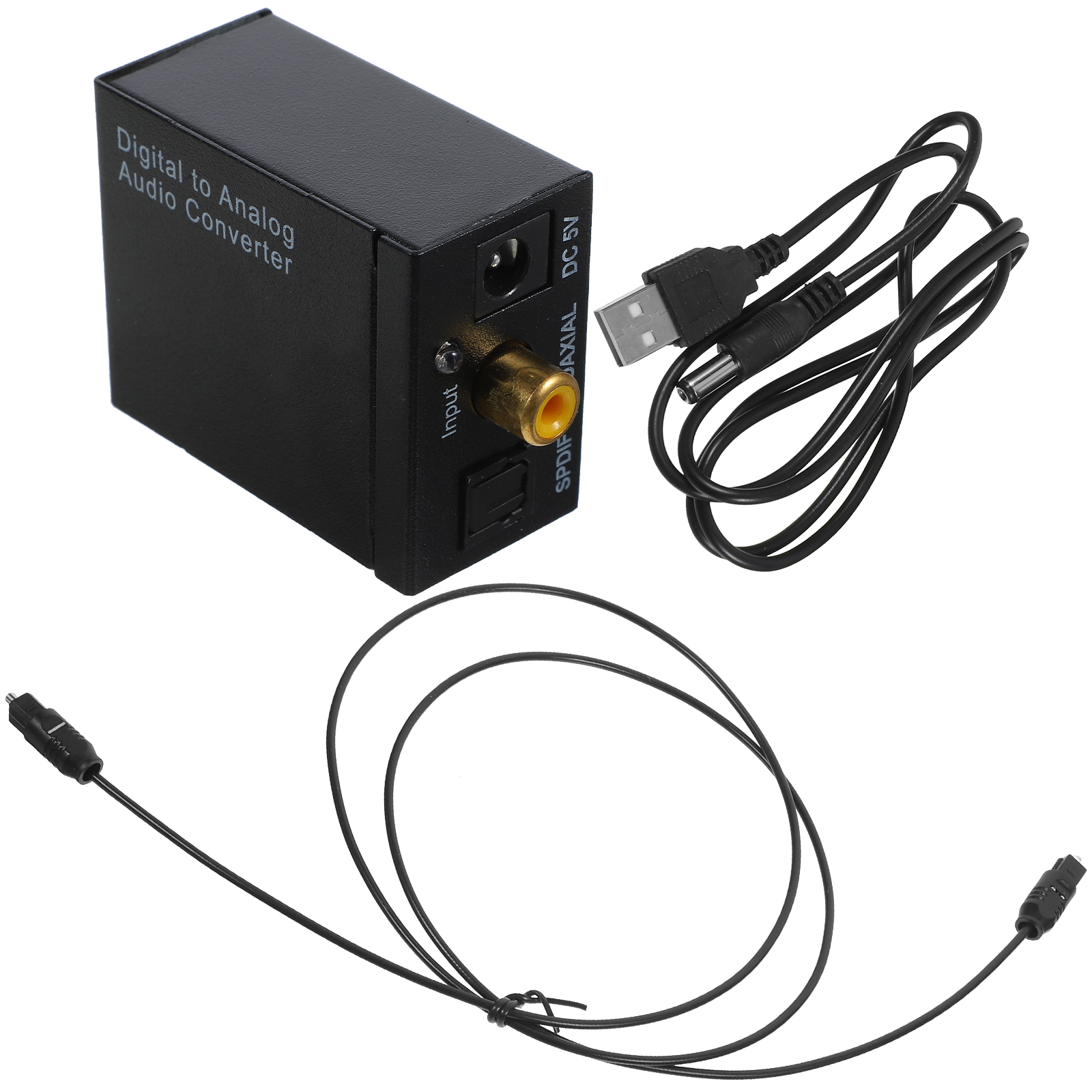 Digital Signal to Analog Signal Audio Converter Audio Box with USB Power Supply Cable and Optical Fiber Cable Black