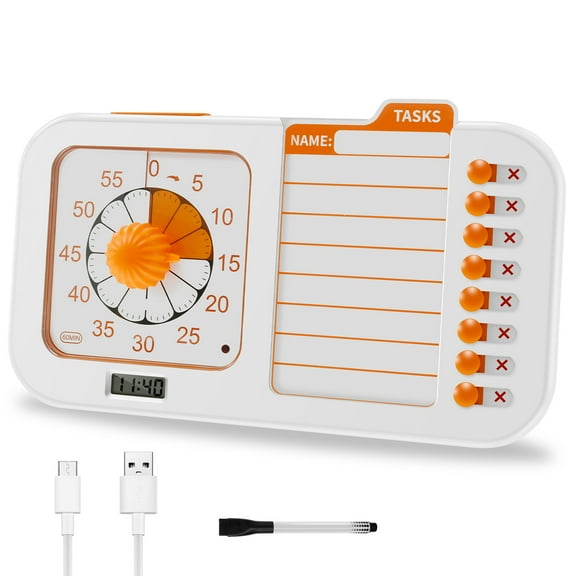Digital Silent Visual Timer with Chore Planning Board, Square Plastic Time Management Desk Tool for Kids Adults, Home & Homeschool Classroom Use