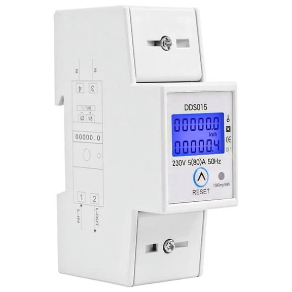 Digital Single Phase  Meter 5-80A 230V 50Hz  Meter DDS015 35mm DIN Rail Mount with Clear Display Backlight