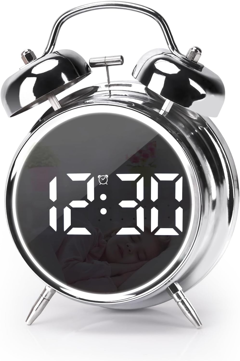 Digital Small Alarm Clock, 4.5 Inch Double Bell Electronic LED Alarm
